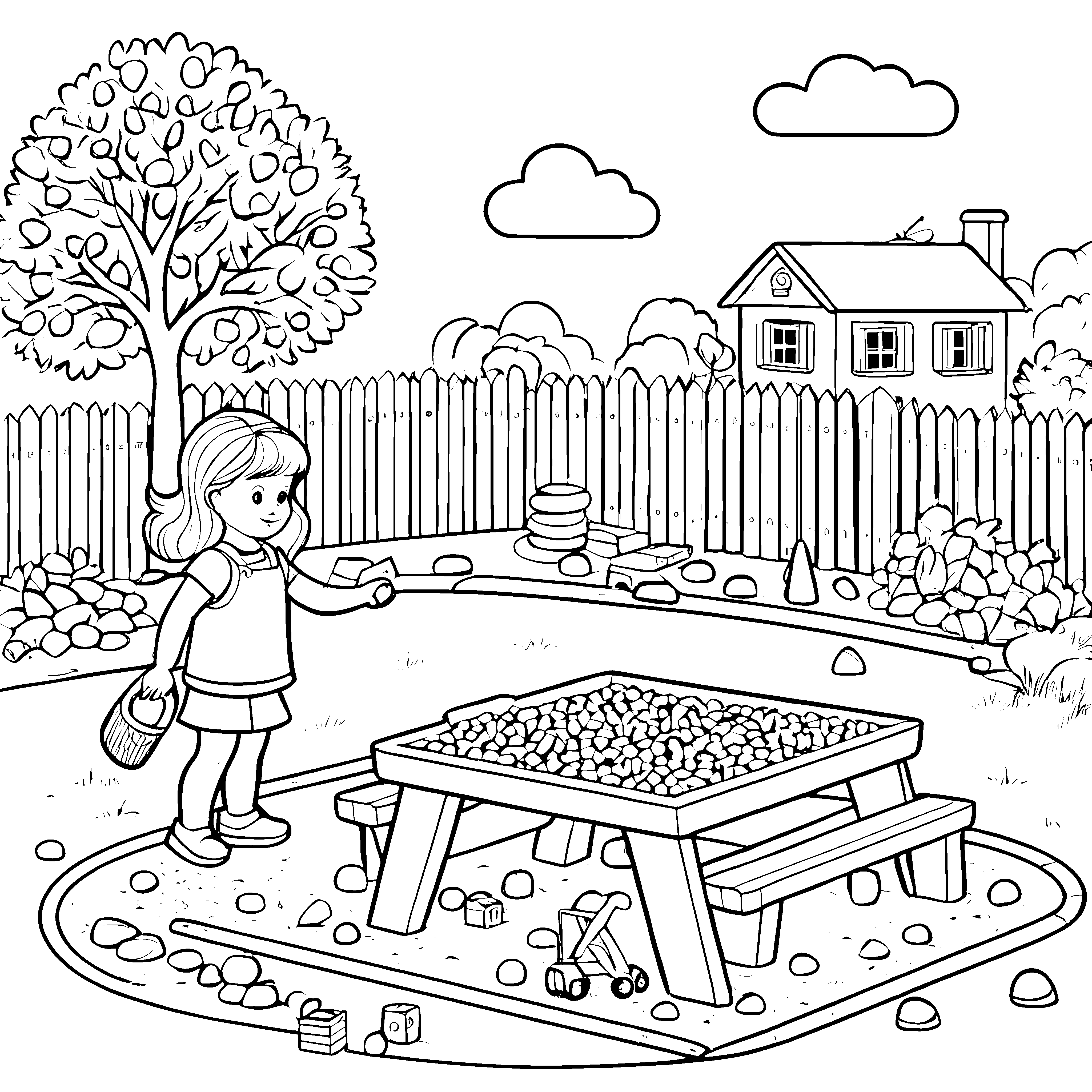 Spielspaß im Garten mit der Sandkiste und dem Haus
