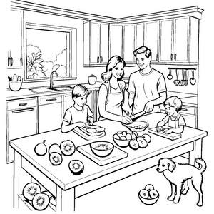 Kiwis in der Küche: Ein Familienausmalspaß mit Hund