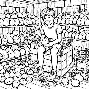 Der Junge im Kartoffellager Ausmalbild fuer kleine Entdecker