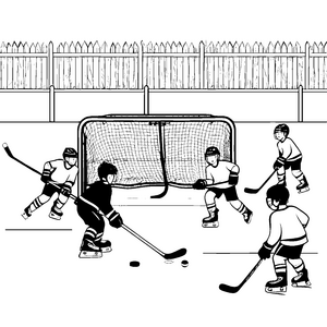 Eishockey Action: Spieler vor dem Tor malen zum Ausmalspaß