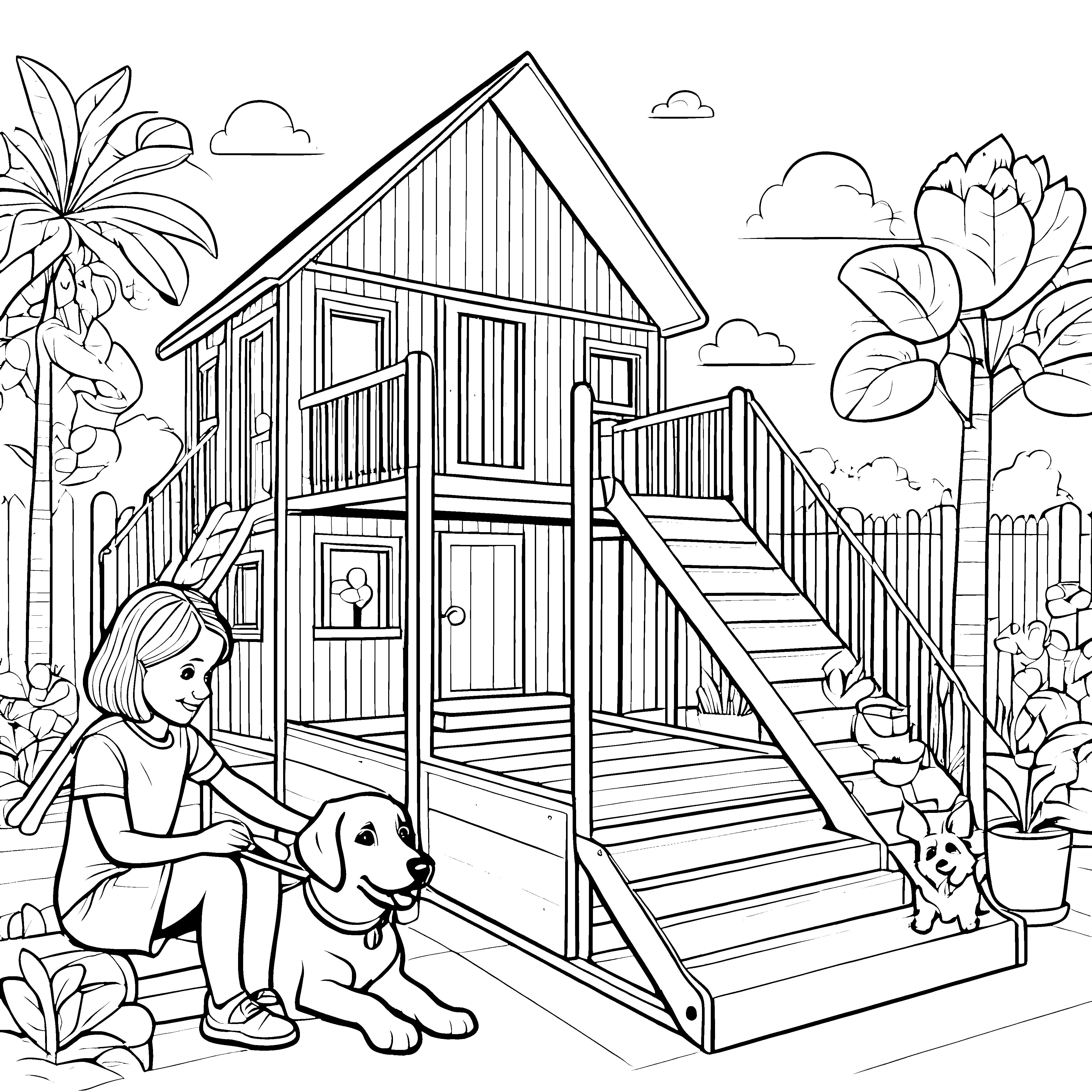 Ein Mittelscheitel-Abenteuer im tropischen Gartenspielhaus mit Freund und Hund