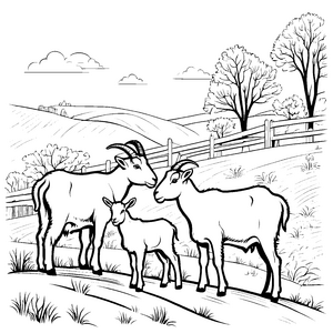 Ziegen und Zicklein auf der grünen Wiese malen