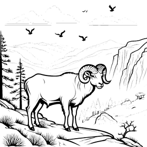 Der majestätische Hammel in der bergigen Wildnis zum Ausmalen