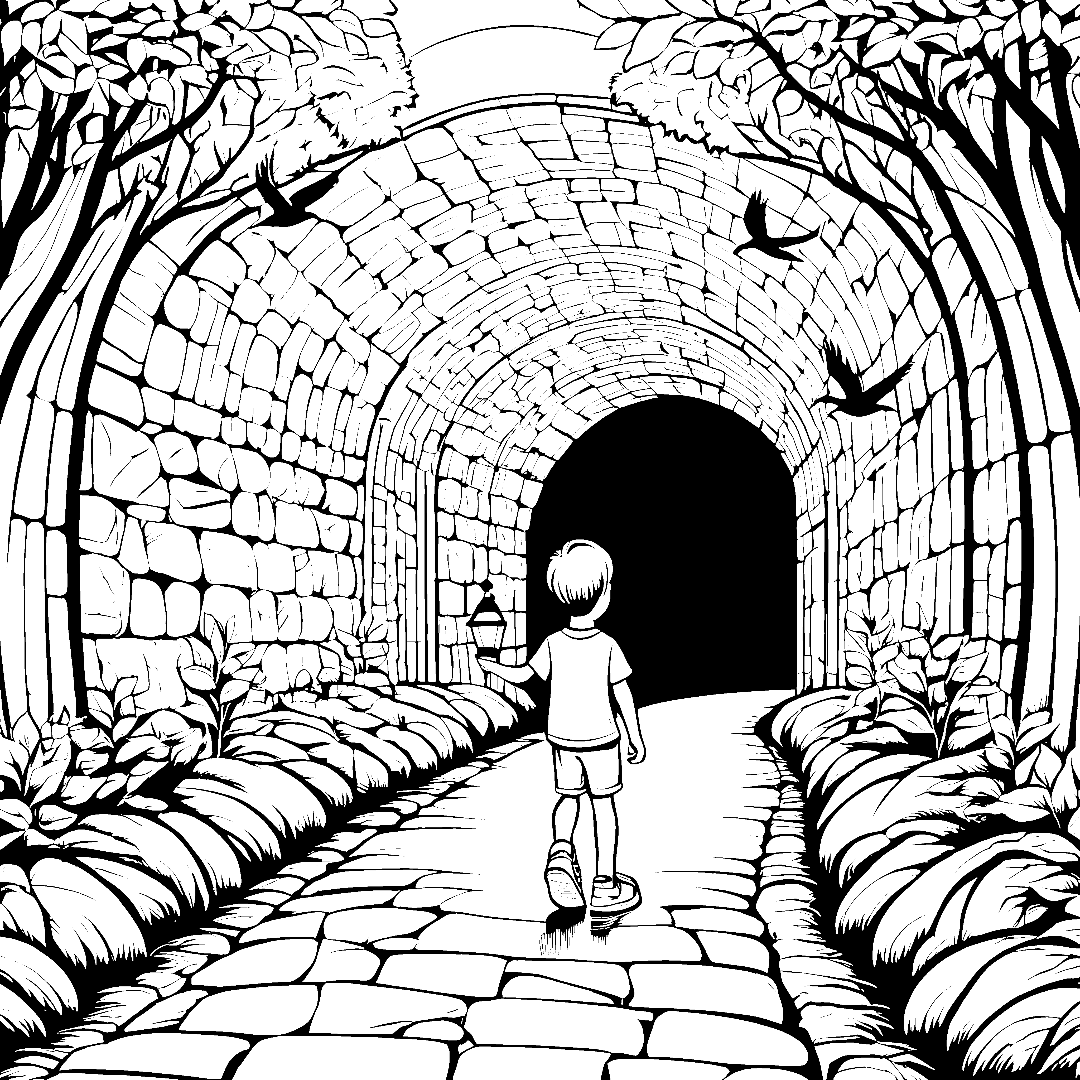 Das Geheimnis des steinernen Tunnels: Ein Ausmalspaß für Kinder