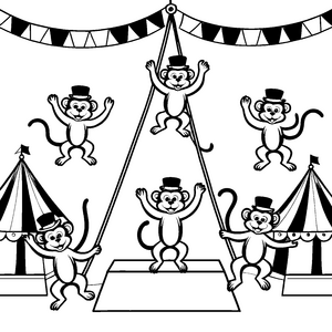 Affen im Zirkus: Ein lustiges Ausmalbild für Kinder