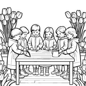 Kinder malen mit Tulpenrahmen: Ein süßes Ausmalbild für kleine Künstler