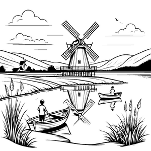 Die kleinen Abenteuer der Windmühlen am malerischen See