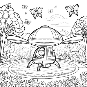 Die große Drohne im blühenden Garten Ausmalbild fuer kleine Entdecker