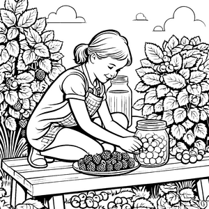 Süße Himbeeren sammeln: Ein Ausmalabenteuer für kleine Entdecker