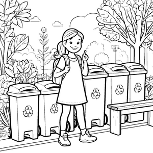 Der kleine Helfer vor den Recyclingmülltonnen malen