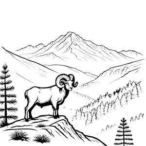 Hammel vor majestätischen Bergen malen zum Ausmalspaß