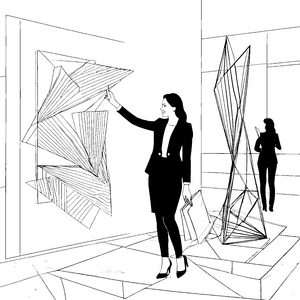 Stilvolle Damen mit Blazer vor abstrakter Kunstmalerei
