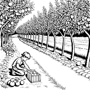 Orangenpflücken im Garten: Ein Malspaß mit den Bäumen