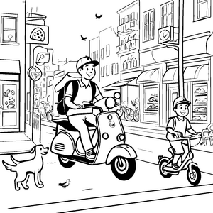Pizzaboten in der Stadt: Ein spannendes Ausmalspiel für Kinder