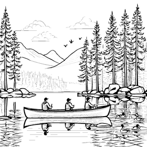 Ruderboote auf dem See vor grünen Bergen ausmalen