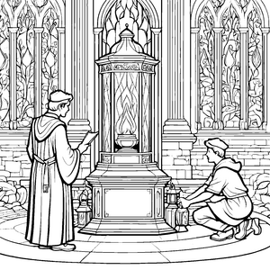 Geheimnisvolle Szene in der Zauberschule: Magischer Altar und Roben