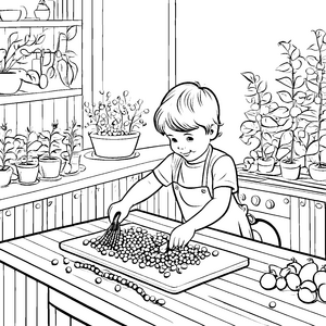 Der kleine Erbsen-Sortierer in der Küche