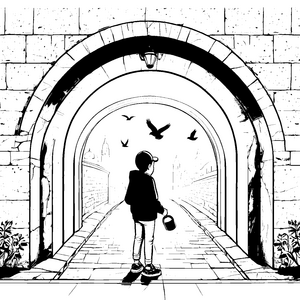 Das Abenteuer im steinernen Tier-Tunnel für Kinder zum Ausmalen