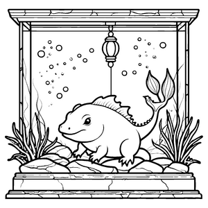 Malspaß mit dem Axolotl im Aquarium voller Pflanzen