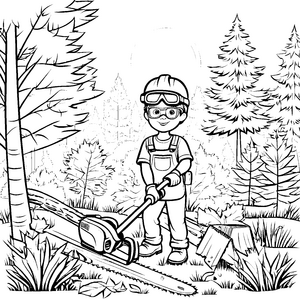 Der Holzfäller mit der Kettensäge: Ein Ausmalspaß im Wald
