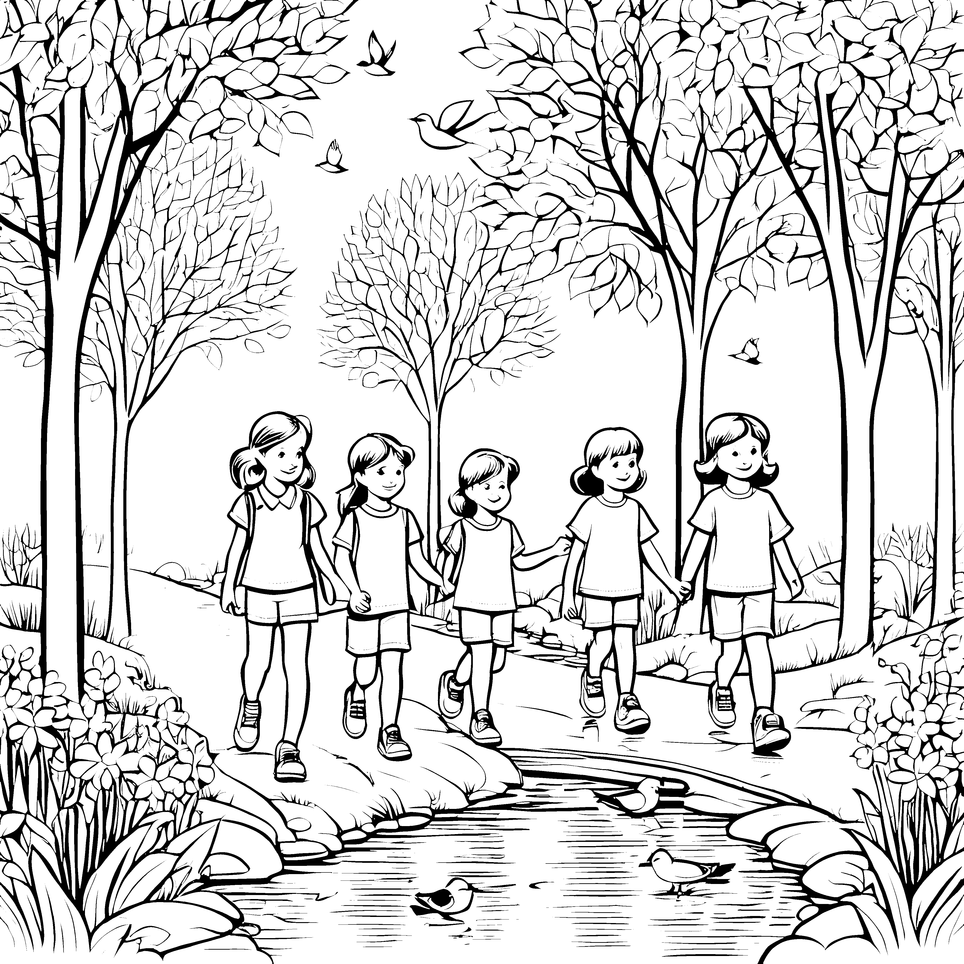 Kinder im Wald: Ein Spaziergang durch die Natur malen