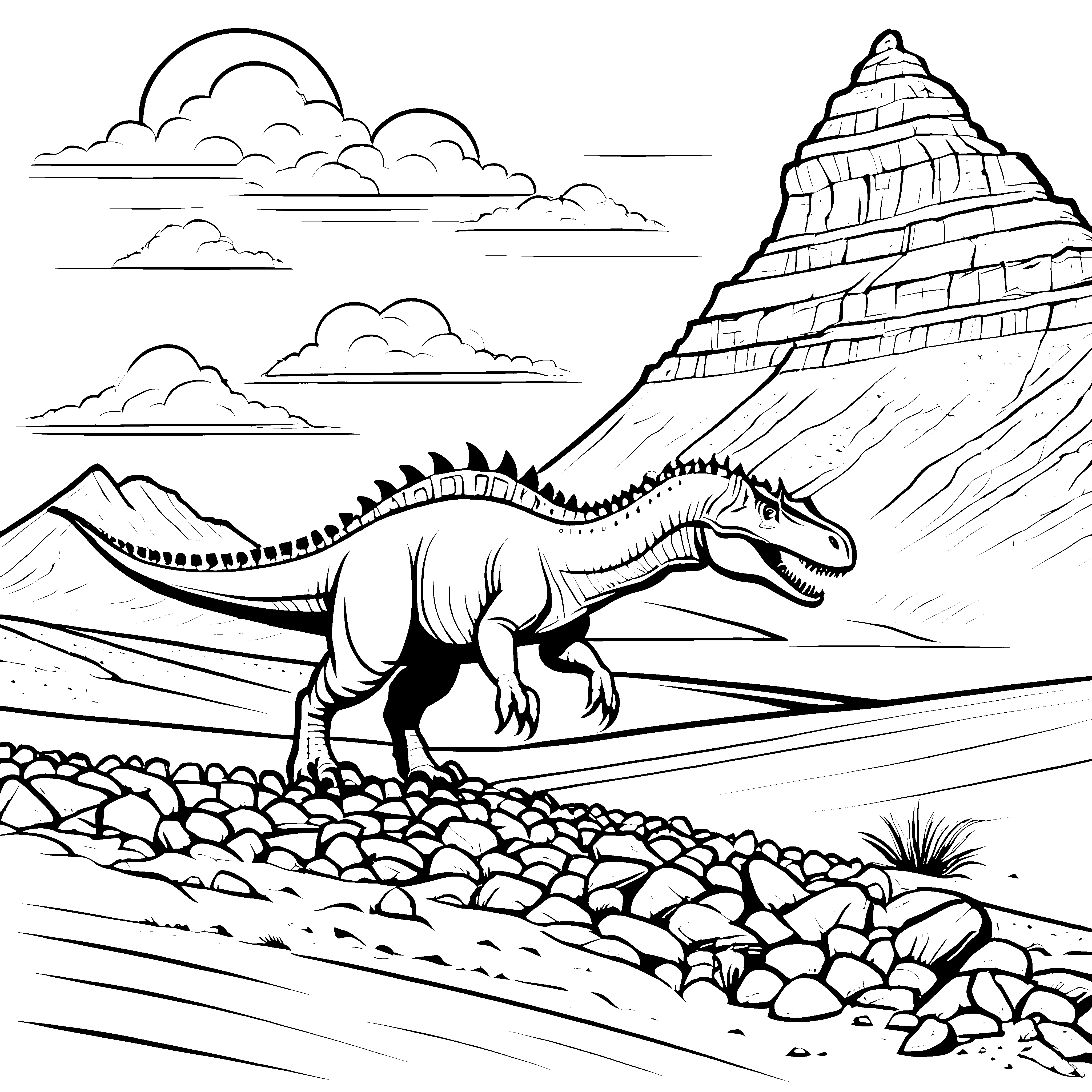 Carnotaurus im steinigen Prähistorienwald zum Ausmalen