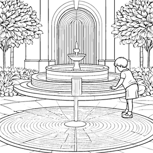 Magisches Mandala: Ein Ausmalspiel mit Brunnen und Bäumen