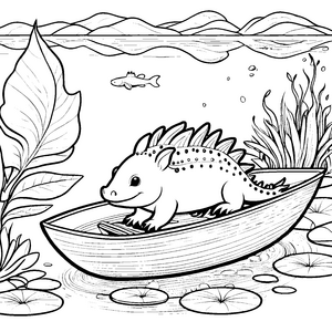 Axolotl im Boot unter Wasser malen für Kinder