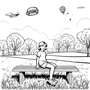 Fliegende Hamburger im Park mit Ballon und Flugzeug zum Ausmalen