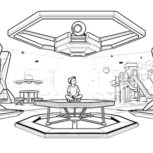 Malspaß am futuristischen Kindertisch im Designspielzimmer