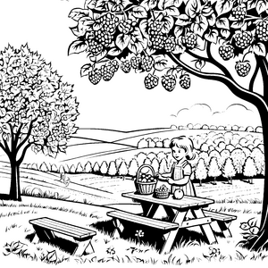 Himbeeren sammeln: Ein ländlicher Gartenausmalspaß für Kinder