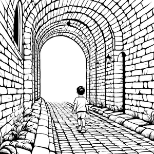 Das Abenteuer im alten gemauerten Tunnel zum Ausmalen