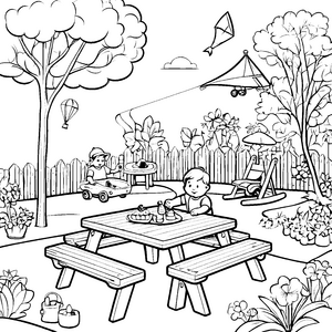 Picknicktisch im Garten: Ein Ausmalspaß für Kinder