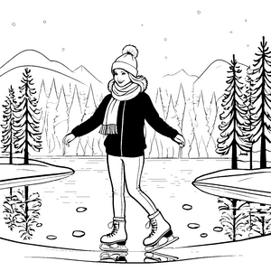 Winterspaß: Schlittschuhlaufen in verschneiten Bergen für Kinder zum Ausmalen