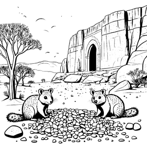 Quokkas malen: Zwei Freunde vor der alten Steinmauer