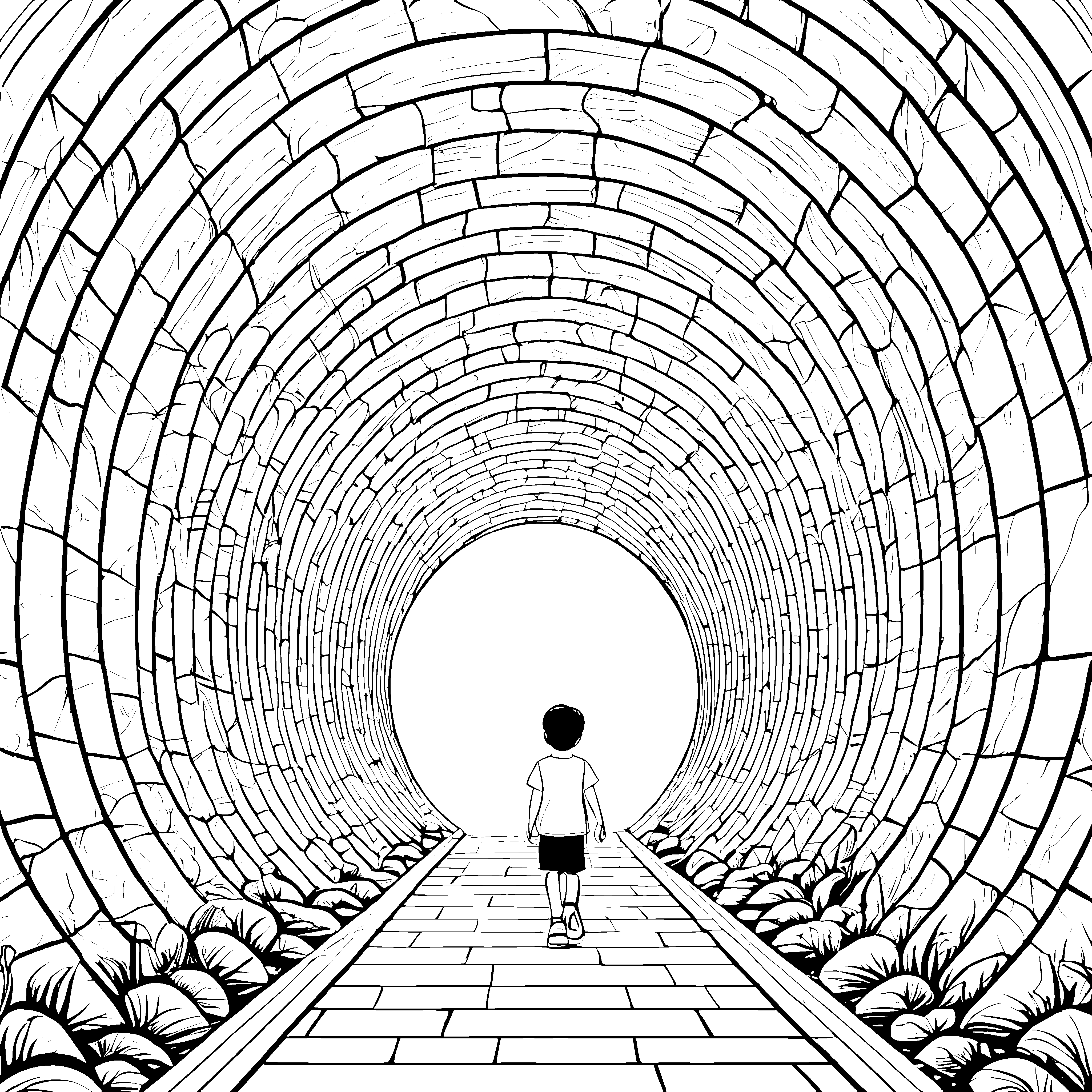 Das Abenteuer im gemauerten Tunnel: Ein Ausmalbild für Kinder