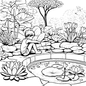 Malen mit dem kleinen Kind am Lotusblüten-Teich