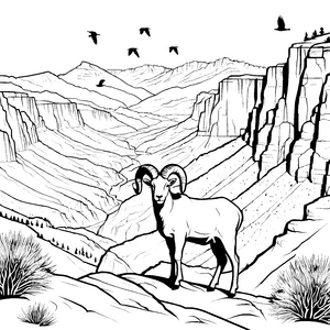 Der Hammel im Canyon: Ein großes Ausmalbild für Kinder
