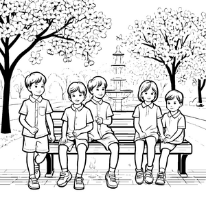Kinder im Park: Ein Spaziergang mit Brunnen und Blumen