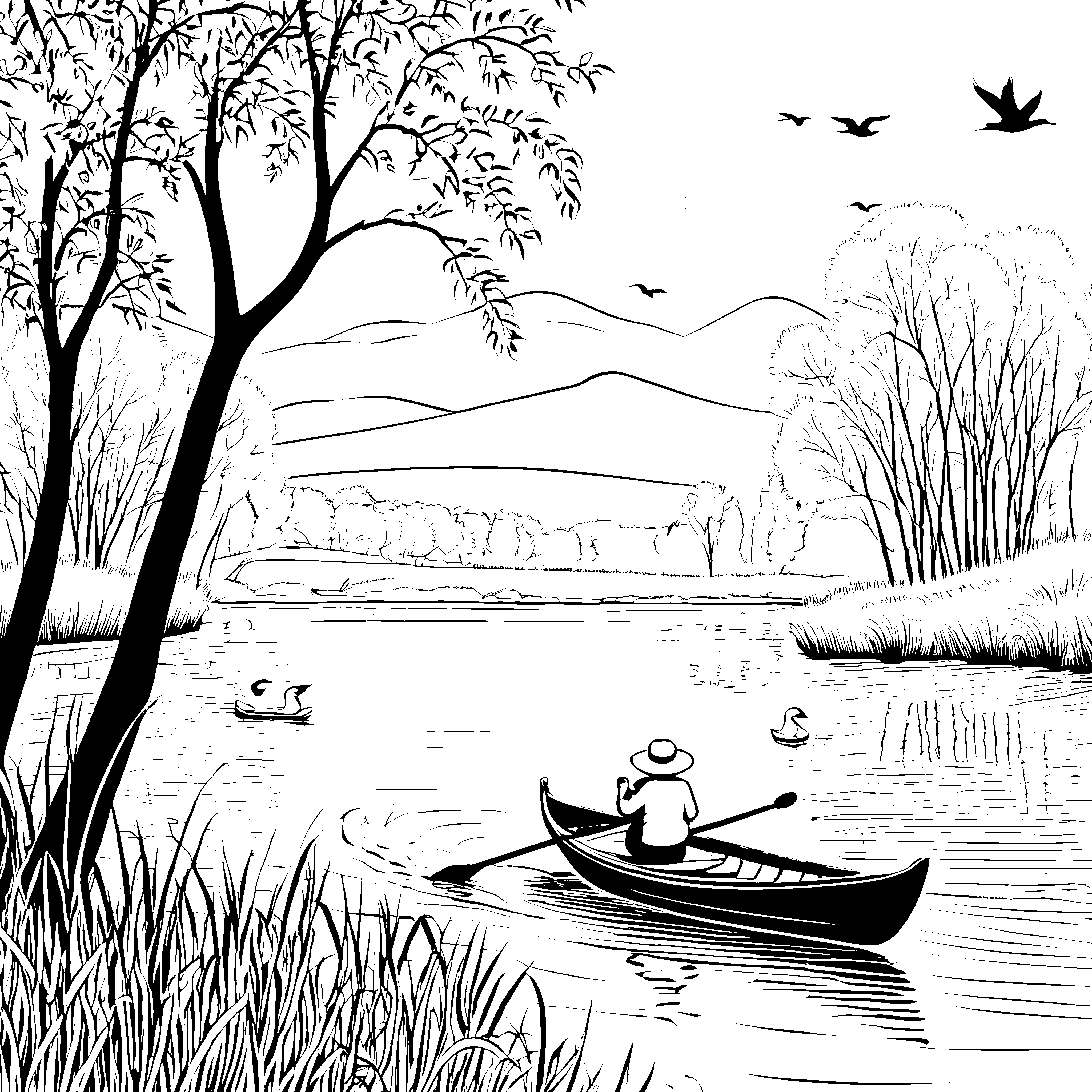 Ruderboot auf dem Fluss: Ein gemütliches Ausmalspiel für Kinder