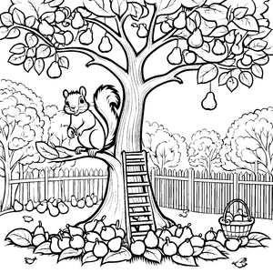 Das Eichhörnchen am großen Birnenbaum Ausmalbild fuer kleine Entdecker