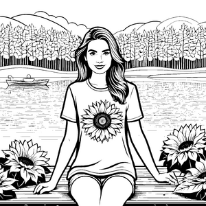 Sonnenblume malen: Ein schönes Damen-T-Shirt Motiv für Kinder