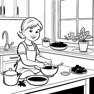 Spinatküche: Ein Kind malt mit frischem Spinat