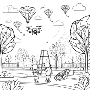 Drohnen-Abenteuer im Park: Ein Ausmalbild für Kinder