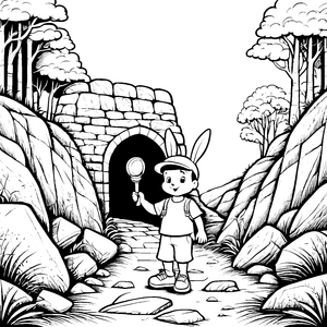 Hase vor dem Tunnel: Ein Waldabenteuer zum Ausmalen