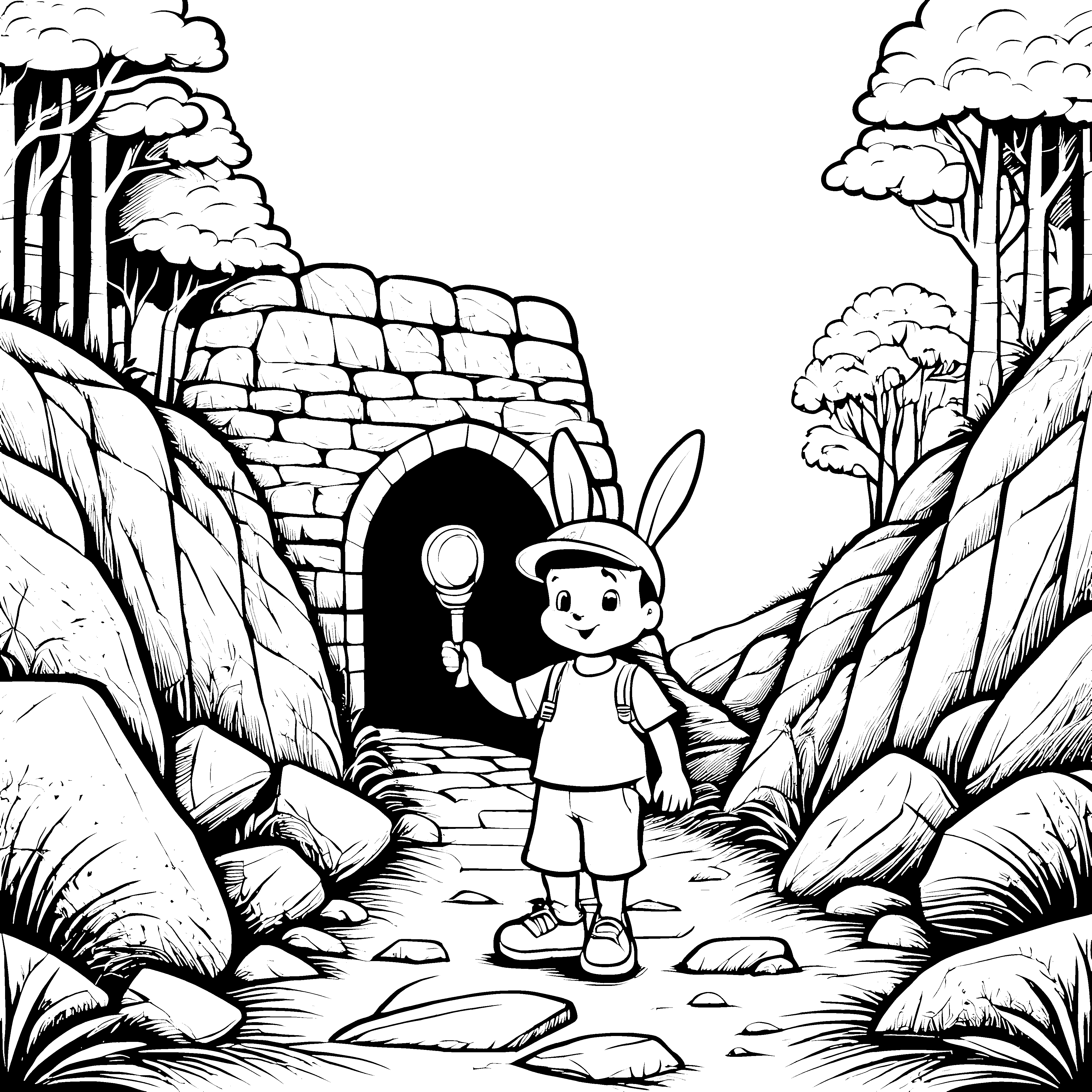 Hase vor dem Tunnel: Ein Waldabenteuer zum Ausmalen
