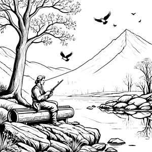 Der Bard spielt auf dem Baumstamm in der Natur
