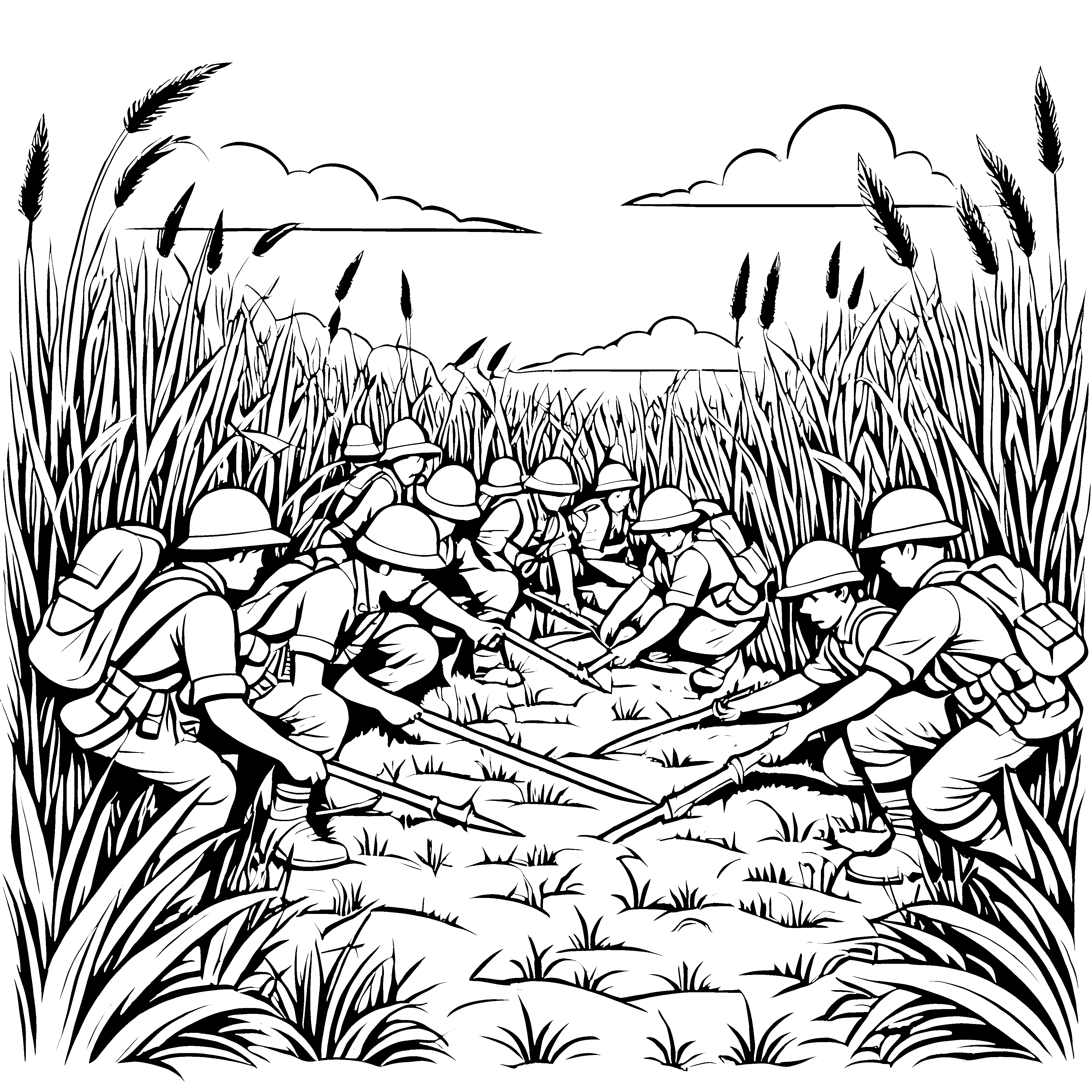 Soldaten im Graben: Ein spannendes Ausmalbild der Kriegszeit