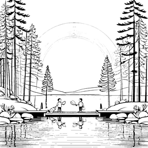 Regenbogenüberquerung am Teich durch den Wald