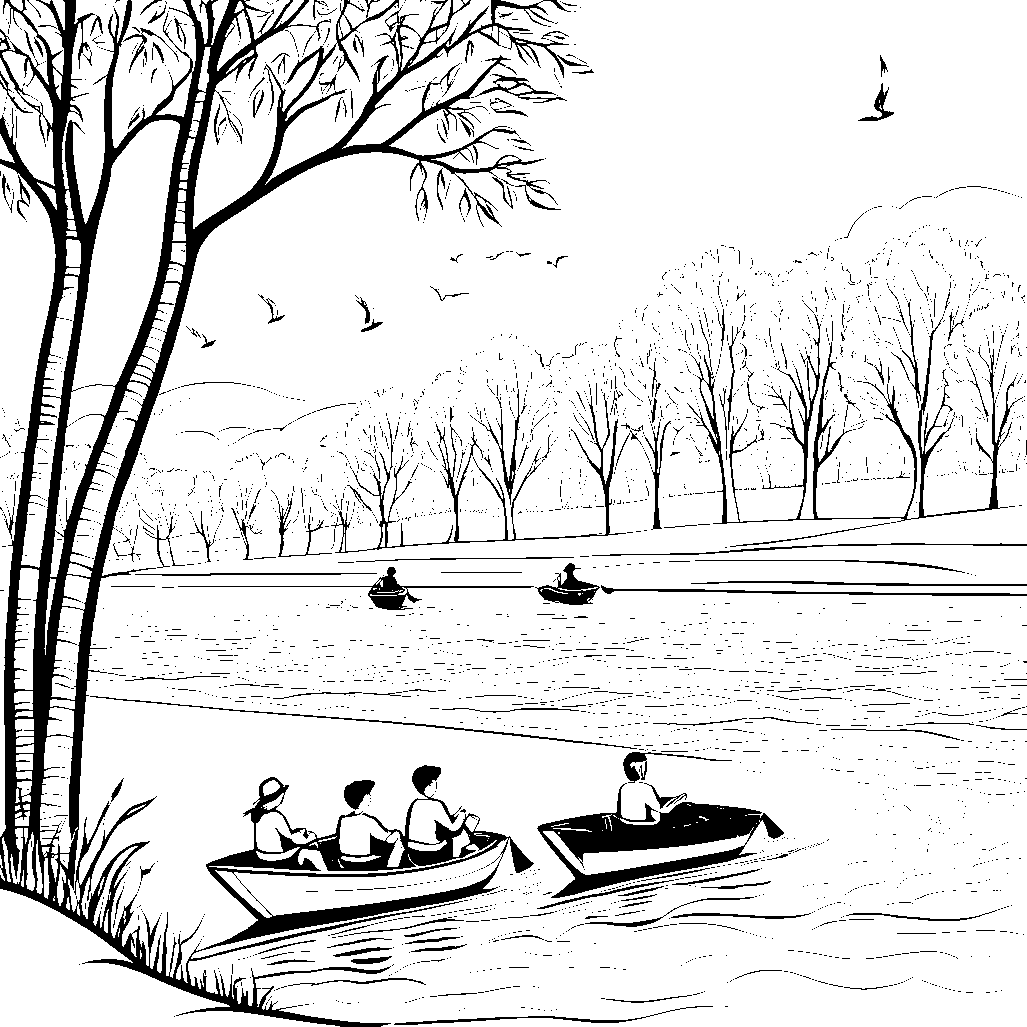Abenteuer mit Tretbooten auf dem ruhigen Fluss malen